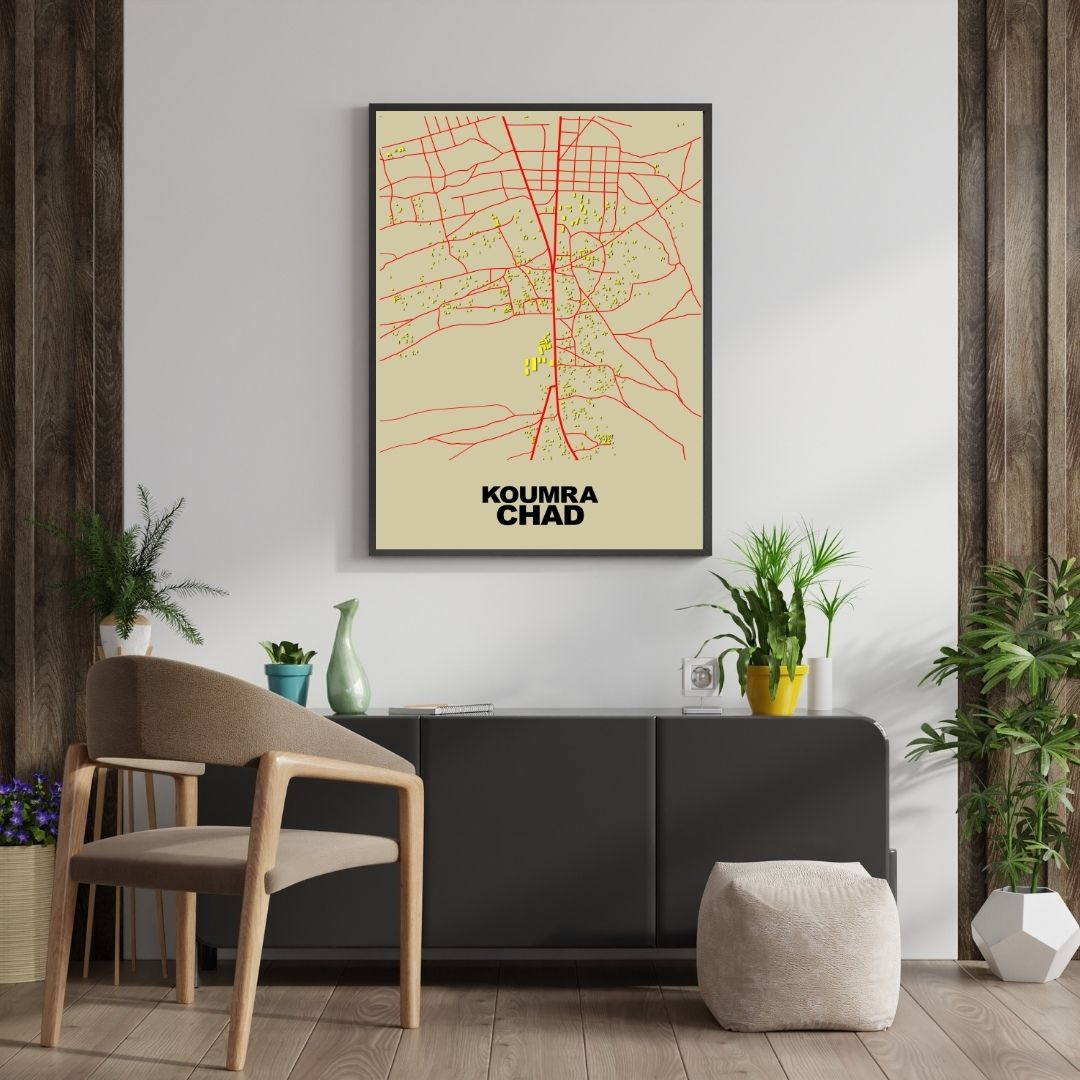 COLOURED ROAD MAP OF KOUMRA, CHAD BY MAPBAKES