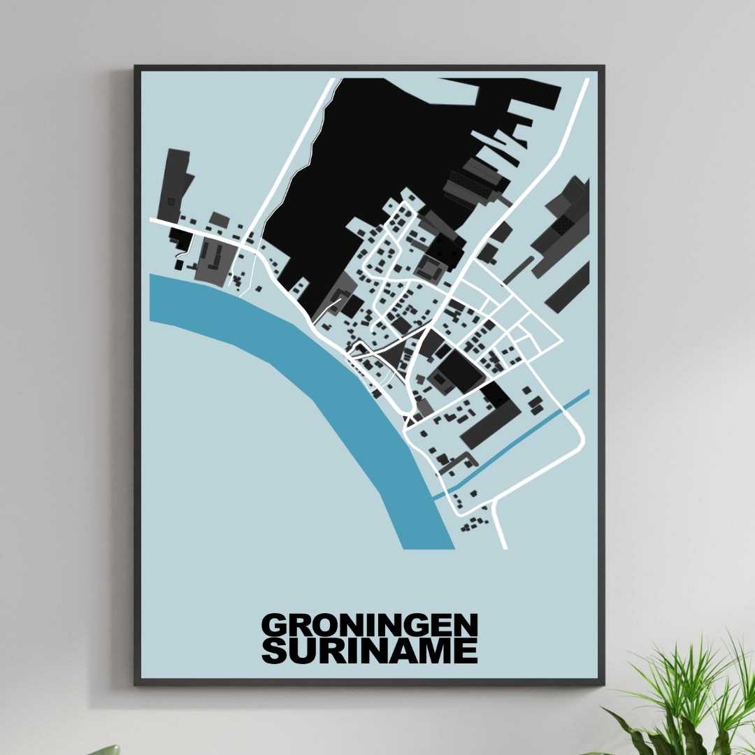 COLOURED ROAD MAP OF GRONINGEN, SURINAME BY MAPBAKES