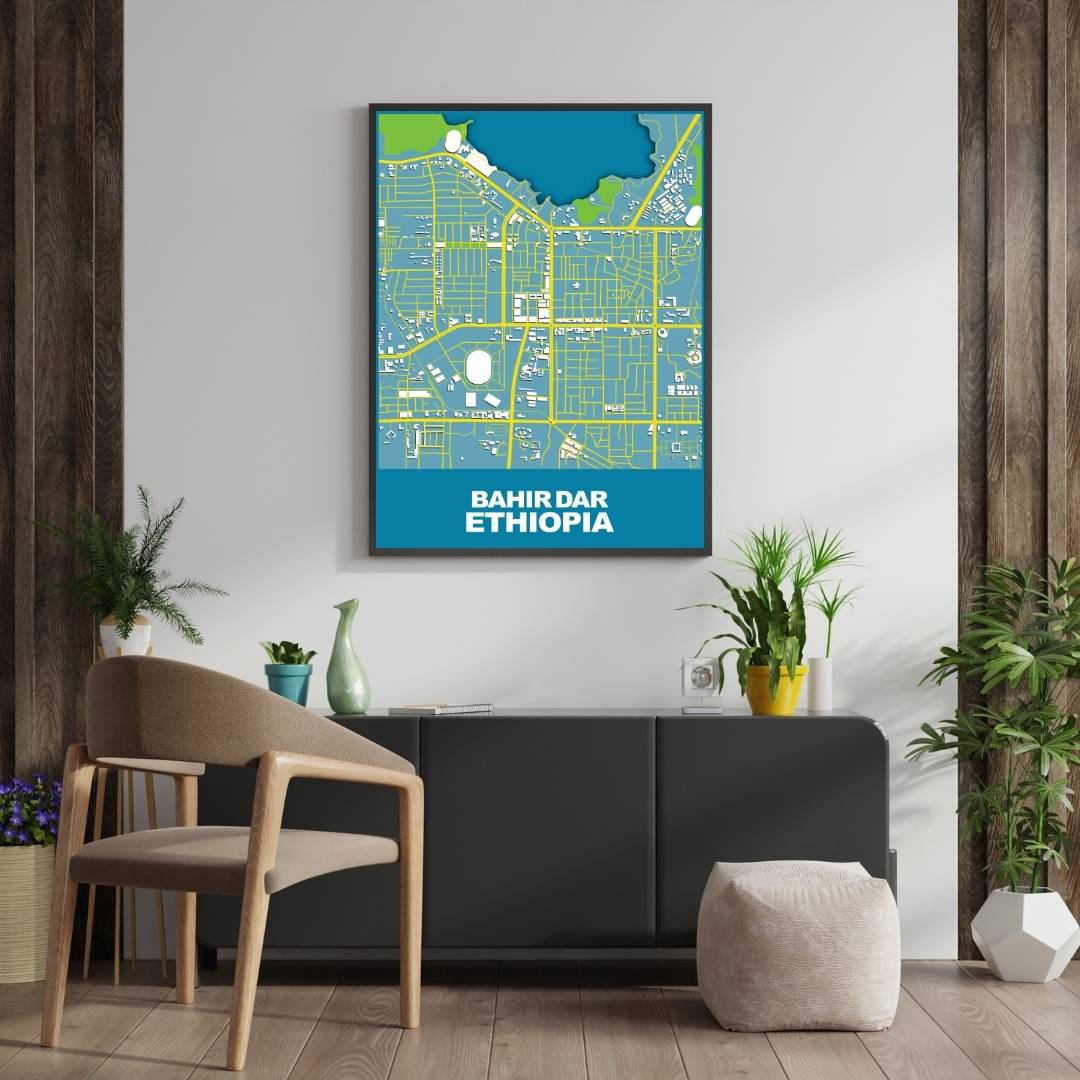 COLOURED ROAD MAP OF BAHIRDAR, ETHIOPIA BY MAPBAKES