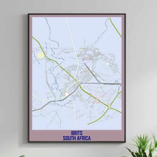 COLOURED ROAD MAP OF BRITS, SOUTH AFRICA BY MAPBAKES