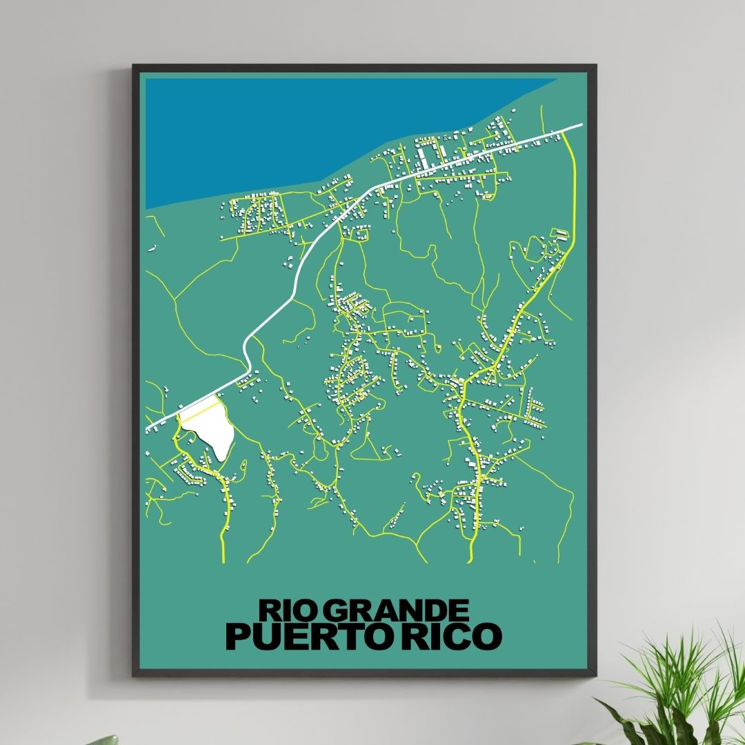 COLOURED ROAD MAP OF RIO GRANDE, PUERTO RICO BY MAPBAKES