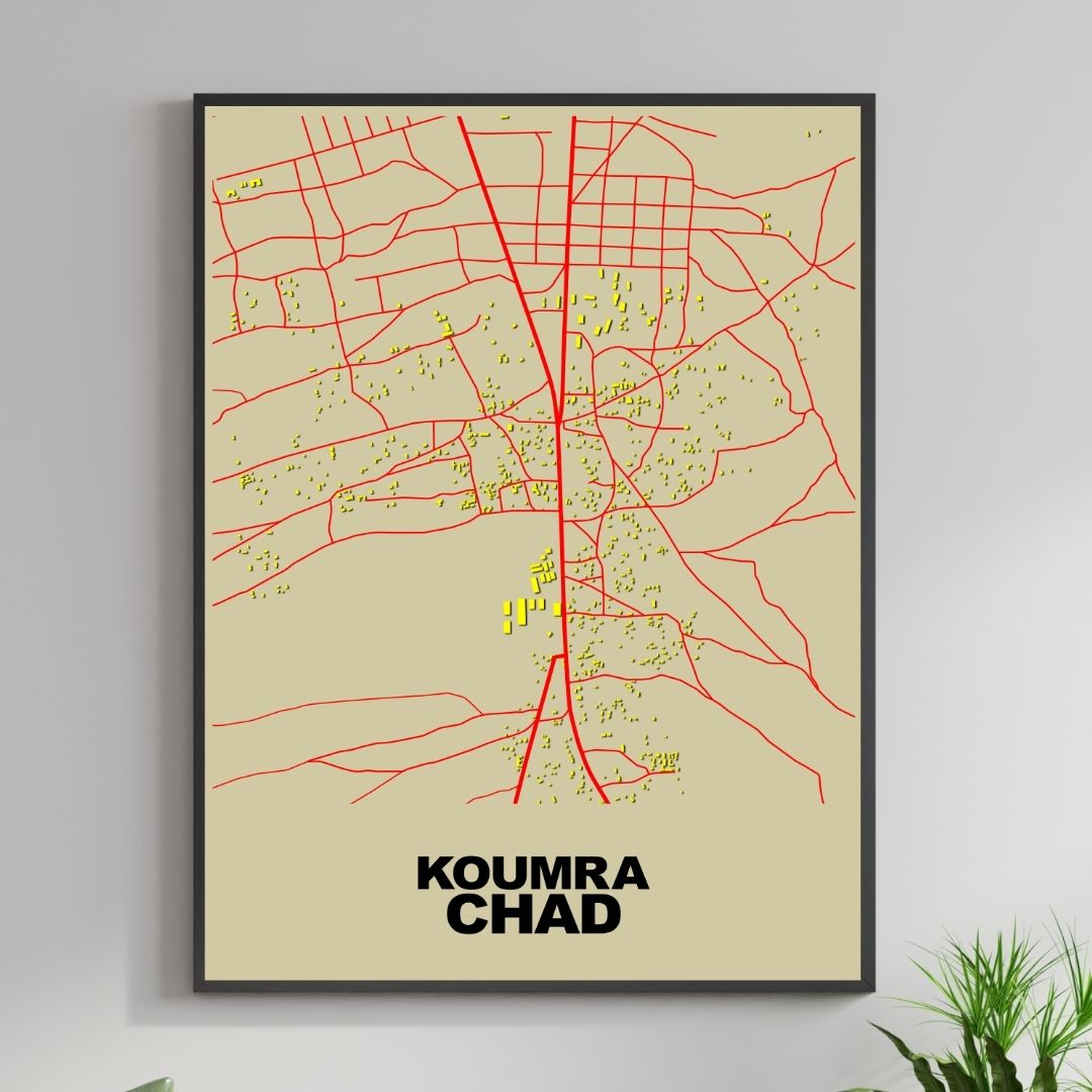 COLOURED ROAD MAP OF KOUMRA, CHAD BY MAPBAKES