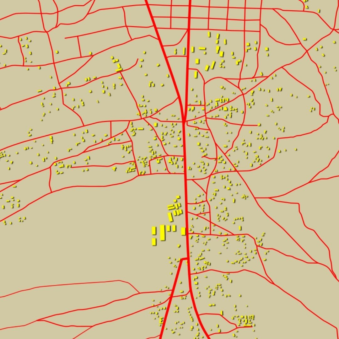 COLOURED ROAD MAP OF KOUMRA, CHAD BY MAPBAKES