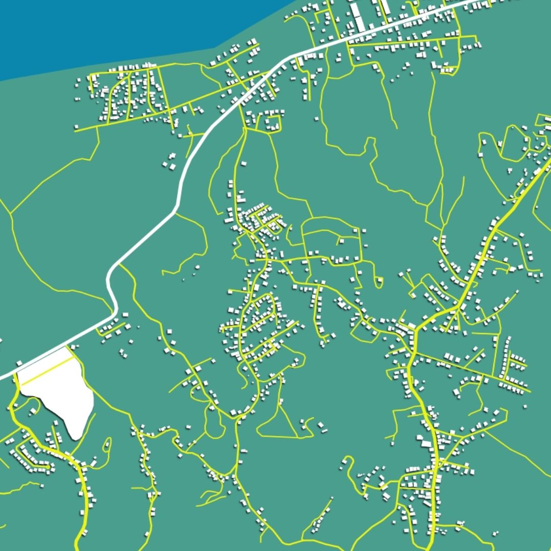 COLOURED ROAD MAP OF RIO GRANDE, PUERTO RICO BY MAPBAKES