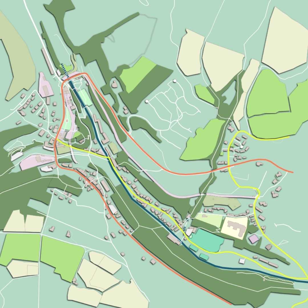 COLOURED ROAD MAP OF LAXEY, ISLE OF MAN BY MAPBAKES