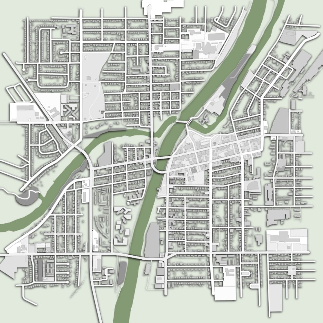 COLOURED ROAD MAP OF WELLAND, CANADA BY MAPBAKES