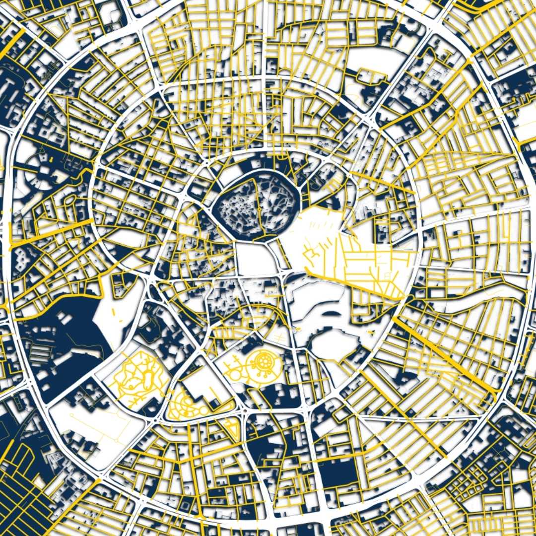 COLOURED ROAD MAP OF ERBIL, IRAQ BY MAPBAKES