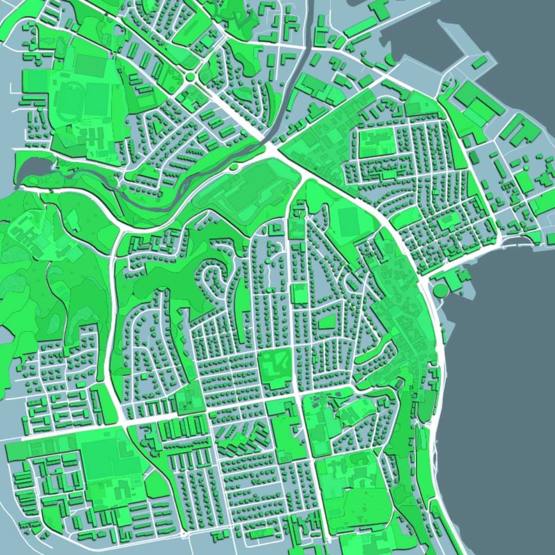 COLOURED ROAD MAP OF AKUREYRI, ICELAND BY MAPBAKES