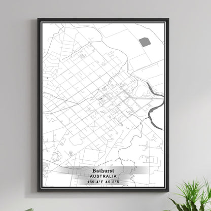 COLOURED ROAD MAP OF BATHURST, AUSTRALIA BY MAPBAKES