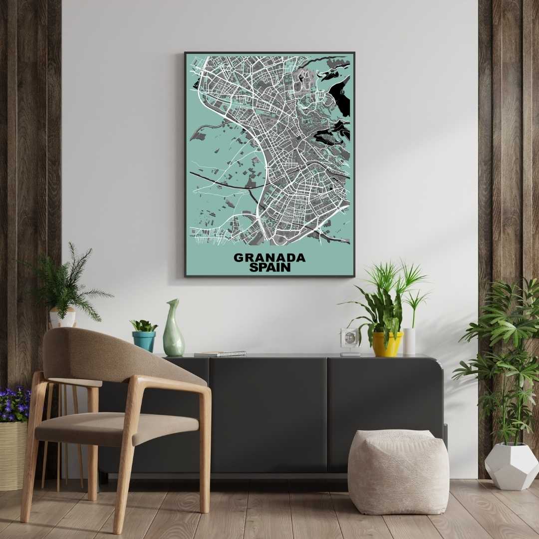 COLOURED ROAD MAP OF GRANADA, SPAIN BY MAPBAKES