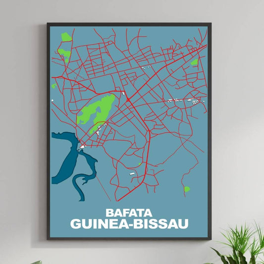 COLOURED ROAD MAP OF BAFATA, GUINEA-BISSAU BY MAPBAKES