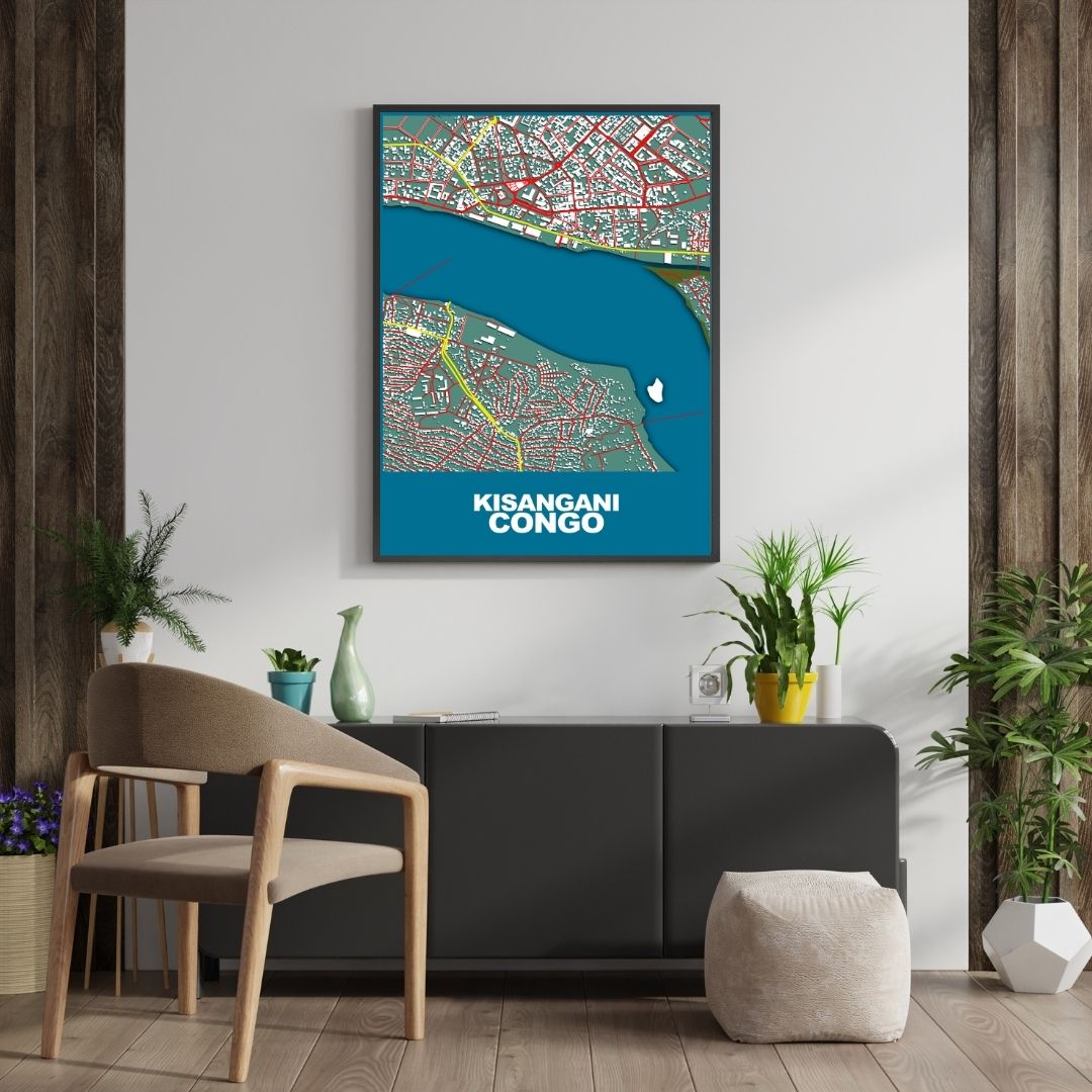 COLOURED ROAD MAP OF KISANGANI, CONGO BY MAPBAKES