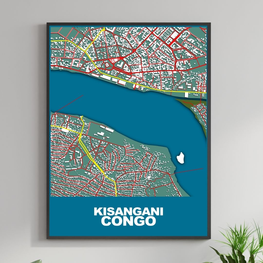 COLOURED ROAD MAP OF KISANGANI, CONGO BY MAPBAKES