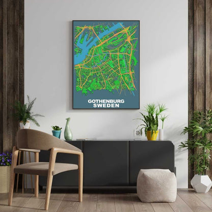 COLOURED ROAD MAP OF GOTHENBURG, SWEDEN BY MAPBAKES