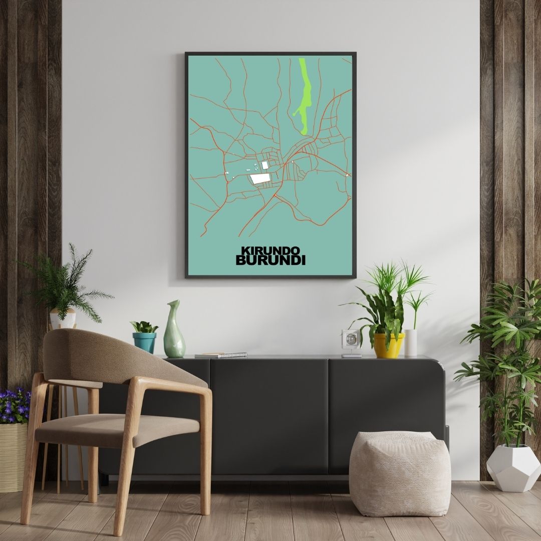 COLOURED ROAD MAP OF KIRUNDO, BURUNDI BY MAPBAKES