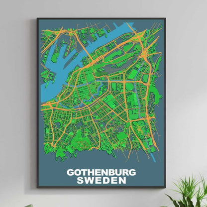 COLOURED ROAD MAP OF GOTHENBURG, SWEDEN BY MAPBAKES