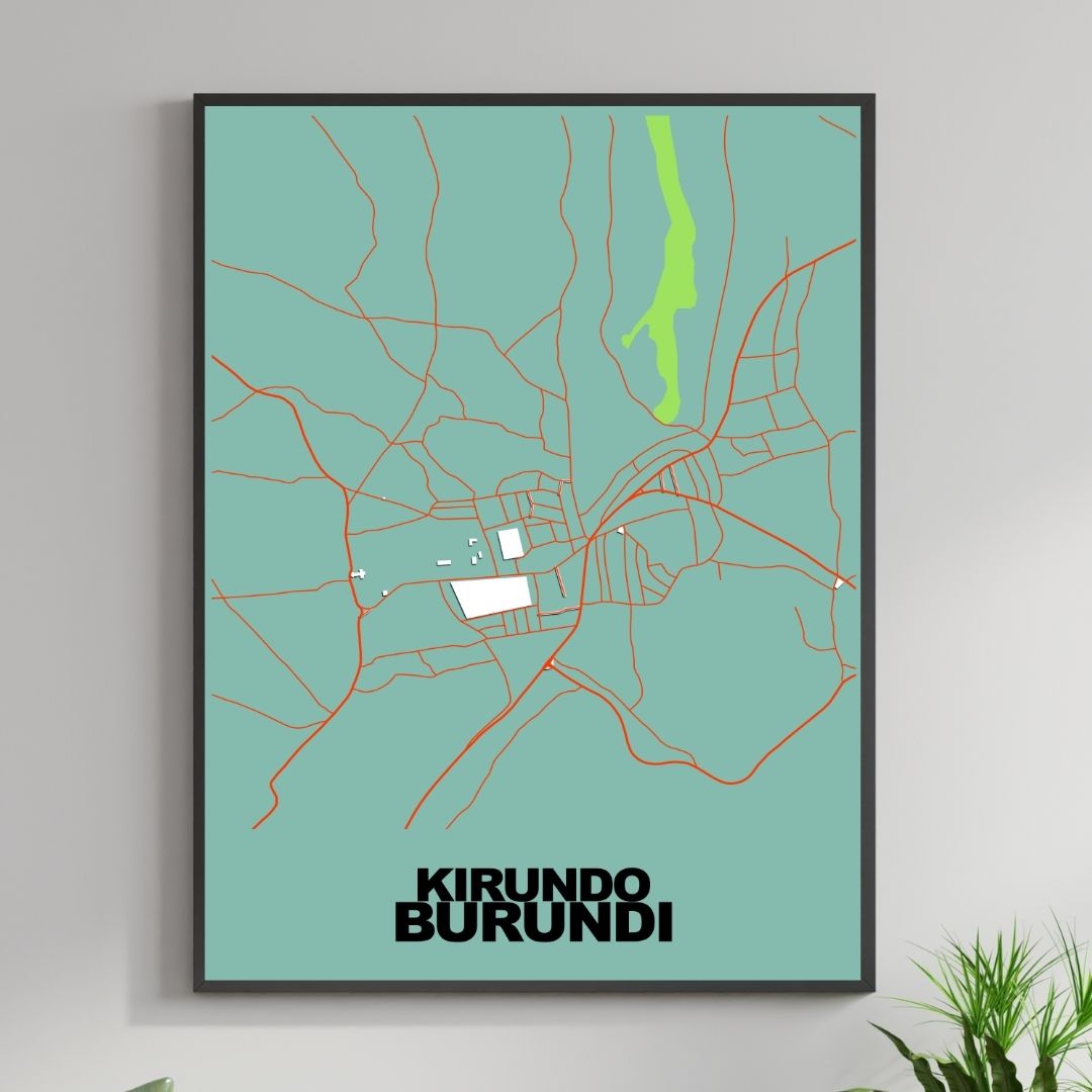 COLOURED ROAD MAP OF KIRUNDO, BURUNDI BY MAPBAKES