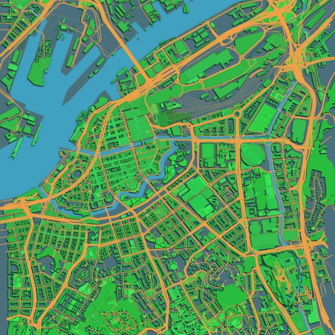 COLOURED ROAD MAP OF GOTHENBURG, SWEDEN BY MAPBAKES