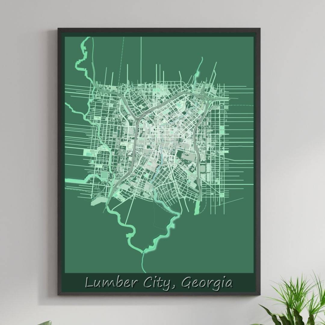 COLOURED ROAD MAP OF LUMBER CITY, GEORGIA BY MAPBAKES