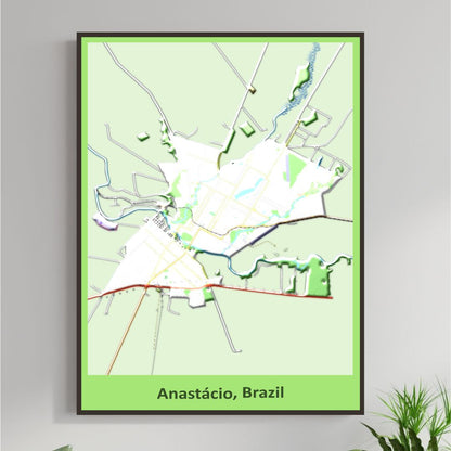 COLOURED ROAD MAP OF ANASTACIO, BRAZIL BY MAPBAKES