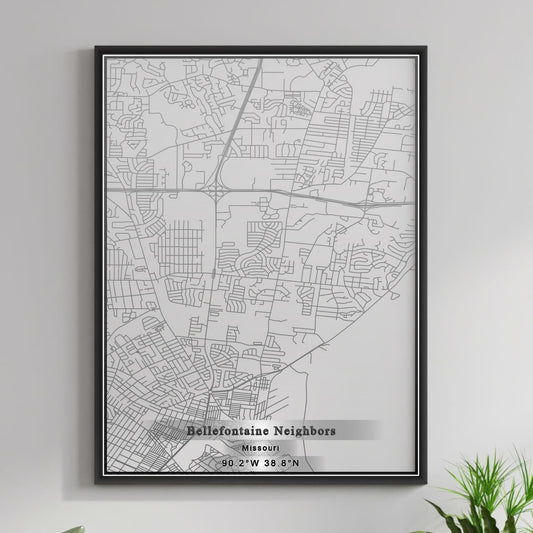 ROAD MAP OF BELLEFONTAINE NEIGHBORS, MISSOURI BY MAPBAKES