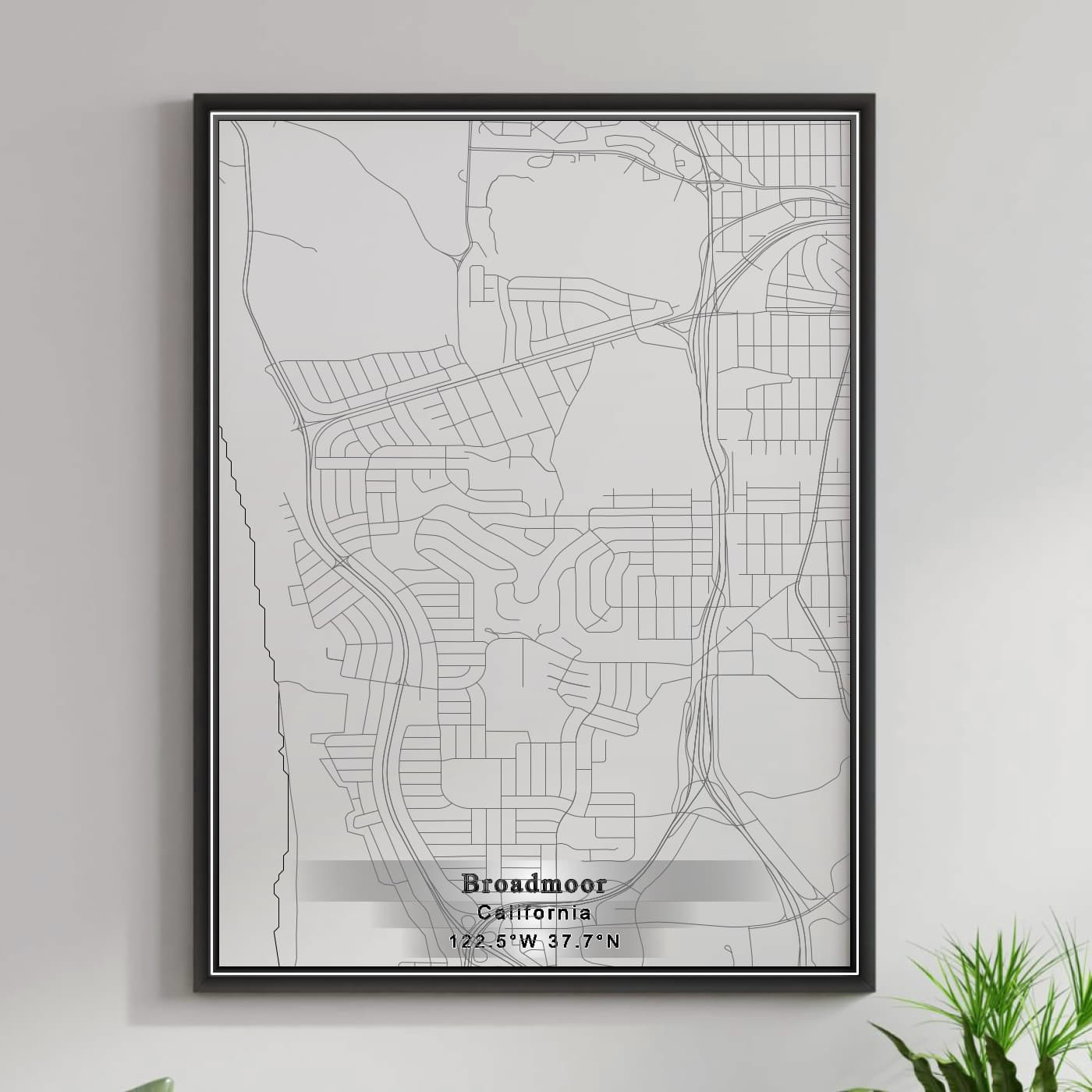 ROAD MAP OF BROADMOOR, CALIFORNIA BY MAPBAKES