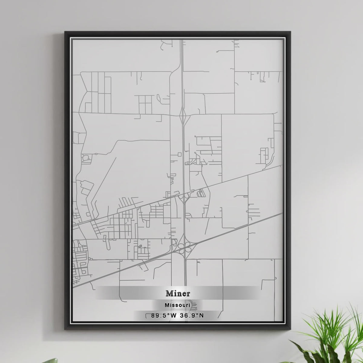 ROAD MAP OF MINER, MISSOURI BY MAPBAKES