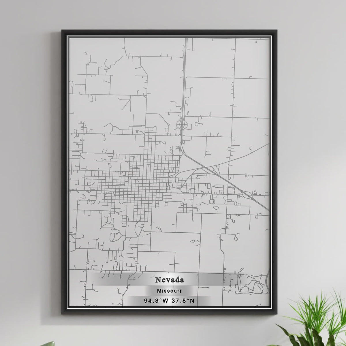 ROAD MAP OF NEVADA, MISSOURI BY MAPBAKES