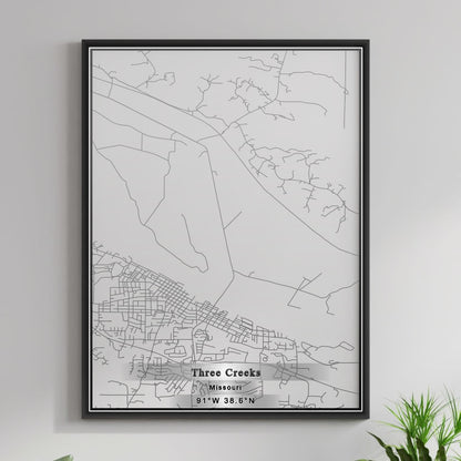 ROAD MAP OF THREE CREEKS, MISSOURI BY MAPBAKES