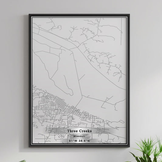 ROAD MAP OF THREE CREEKS, MISSOURI BY MAPBAKES