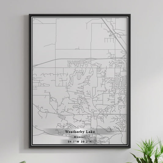 ROAD MAP OF WEATHERBY LAKE, MISSOURI BY MAPBAKES