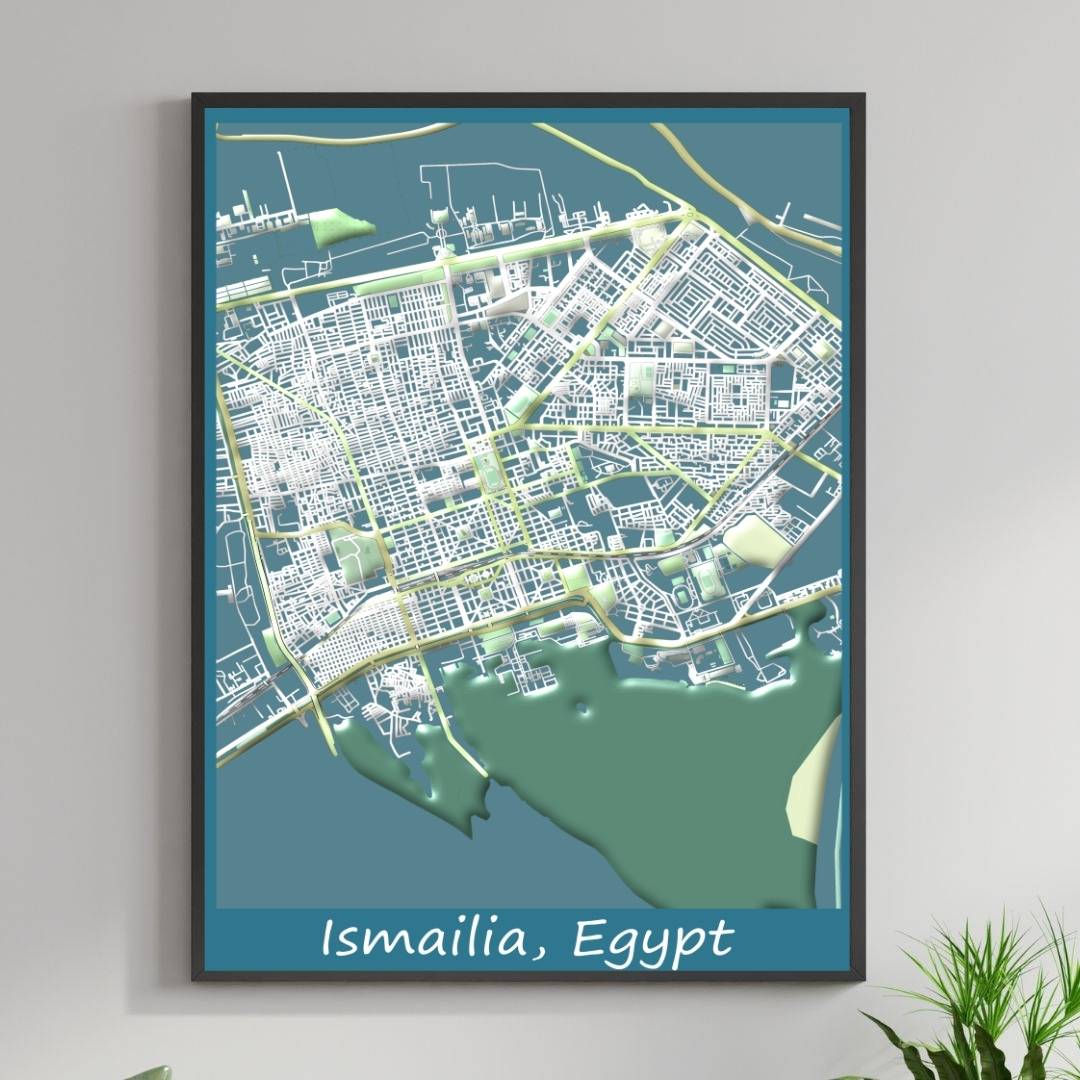 COLOURED ROAD MAP OF ISMAILIA, EGYPT BY MAPBAKES