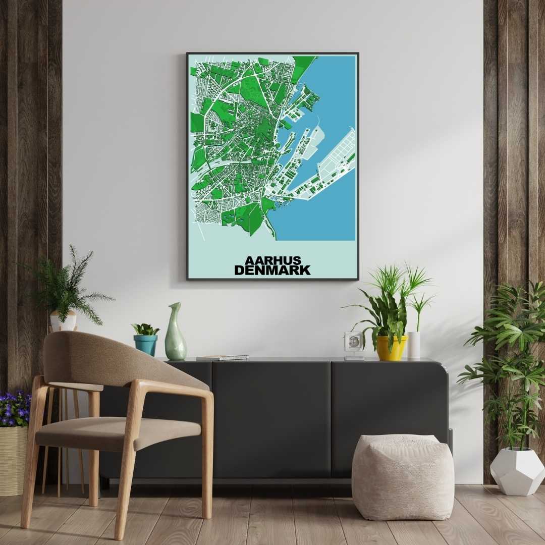 COLOURED ROAD MAP OF AARHUS, DENMARK BY MAPBAKES