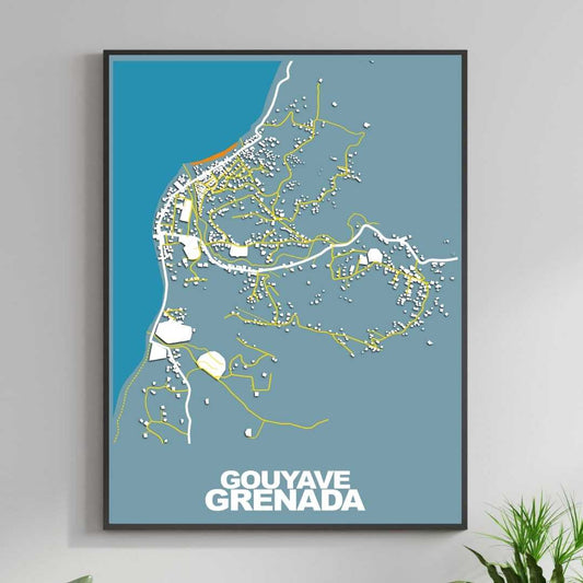 COLOURED ROAD MAP OF GOUYAVE, GRENADA BY MAPBAKES