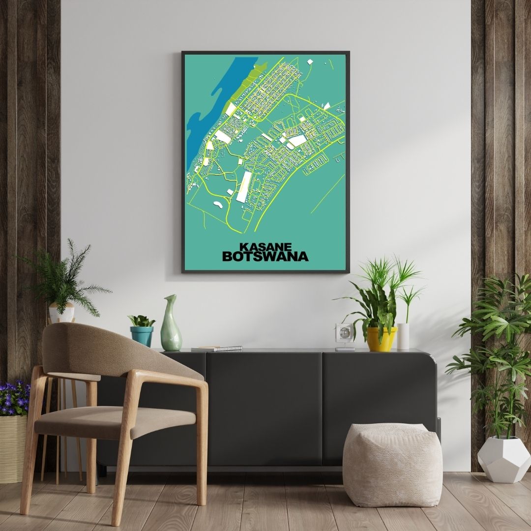 COLOURED ROAD MAP OF KASANE, BOTSWANA BY MAPBAKES