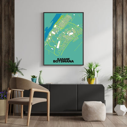 COLOURED ROAD MAP OF KASANE, BOTSWANA BY MAPBAKES