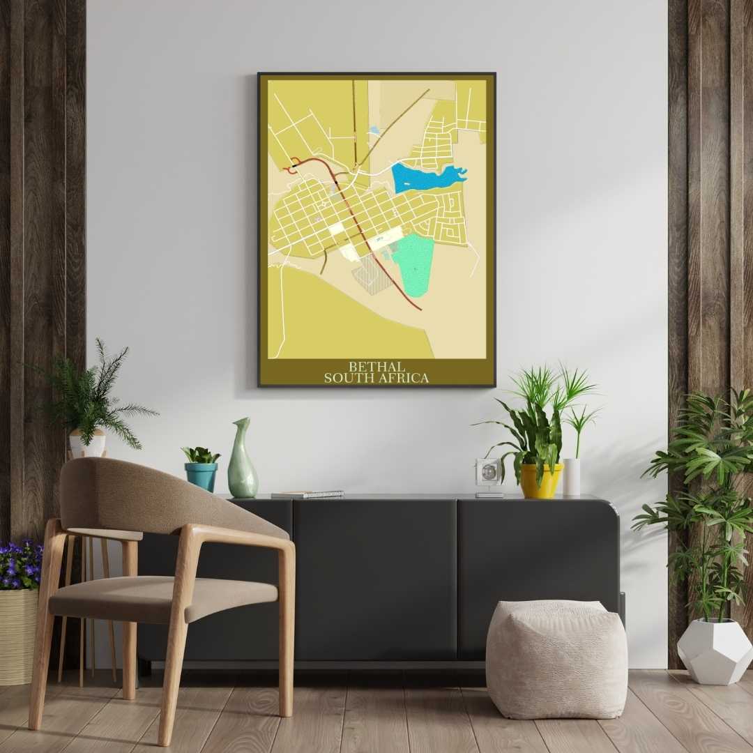 COLOURED ROAD MAP OF BETHAL, SOUTH AFRICA BY MAPBAKES