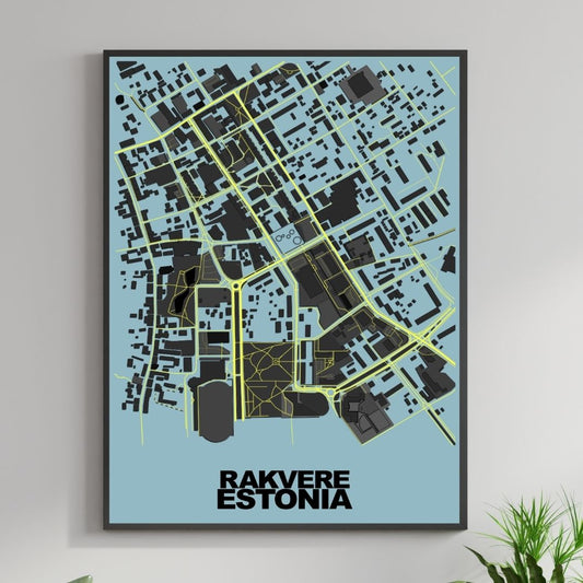 COLOURED ROAD MAP OF RAKVERE, ESTONIA BY MAPBAKES