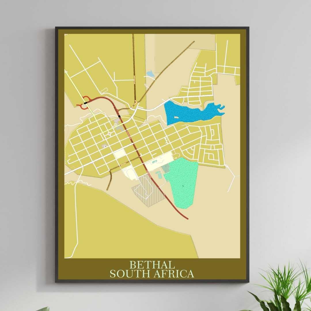 COLOURED ROAD MAP OF BETHAL, SOUTH AFRICA BY MAPBAKES