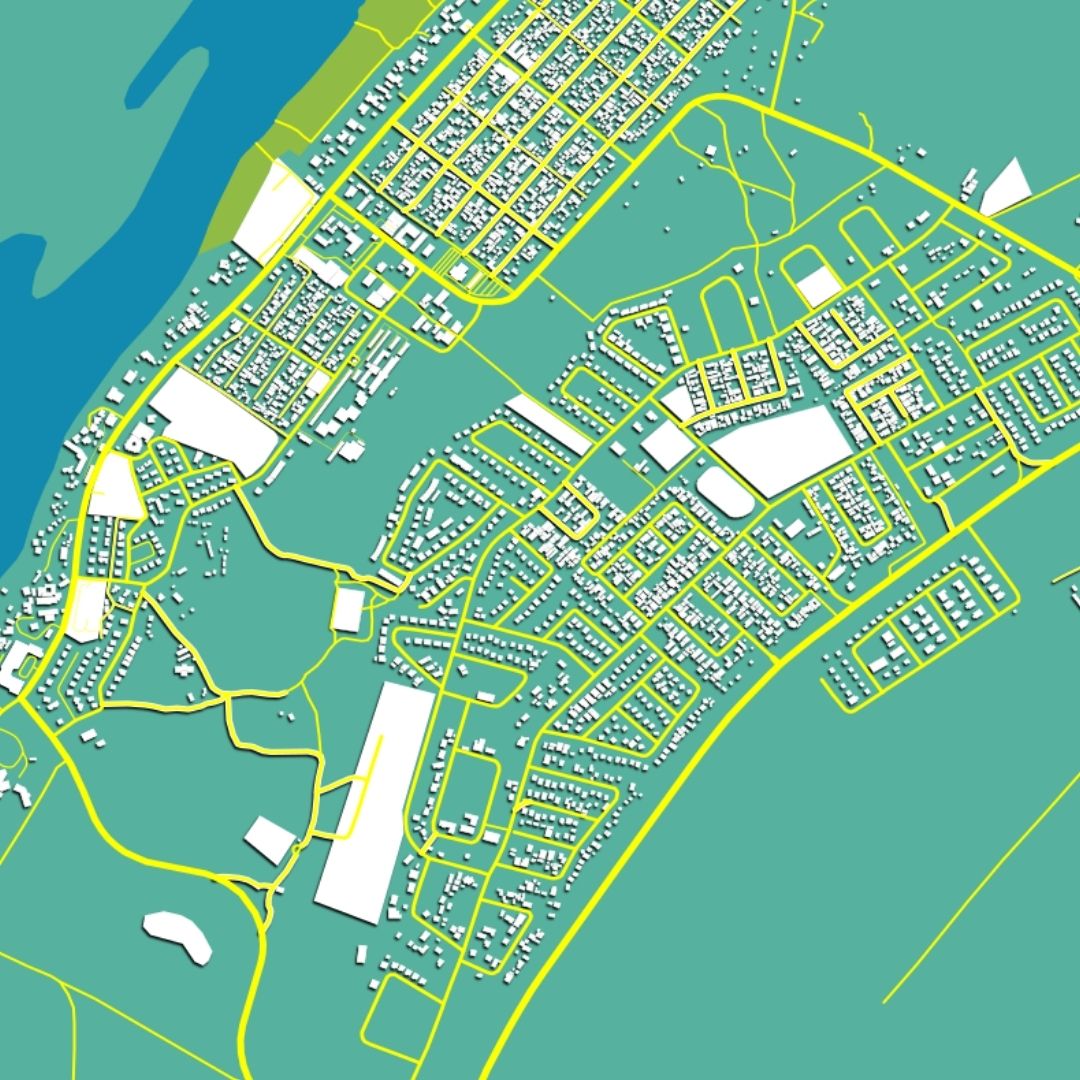 COLOURED ROAD MAP OF KASANE, BOTSWANA BY MAPBAKES