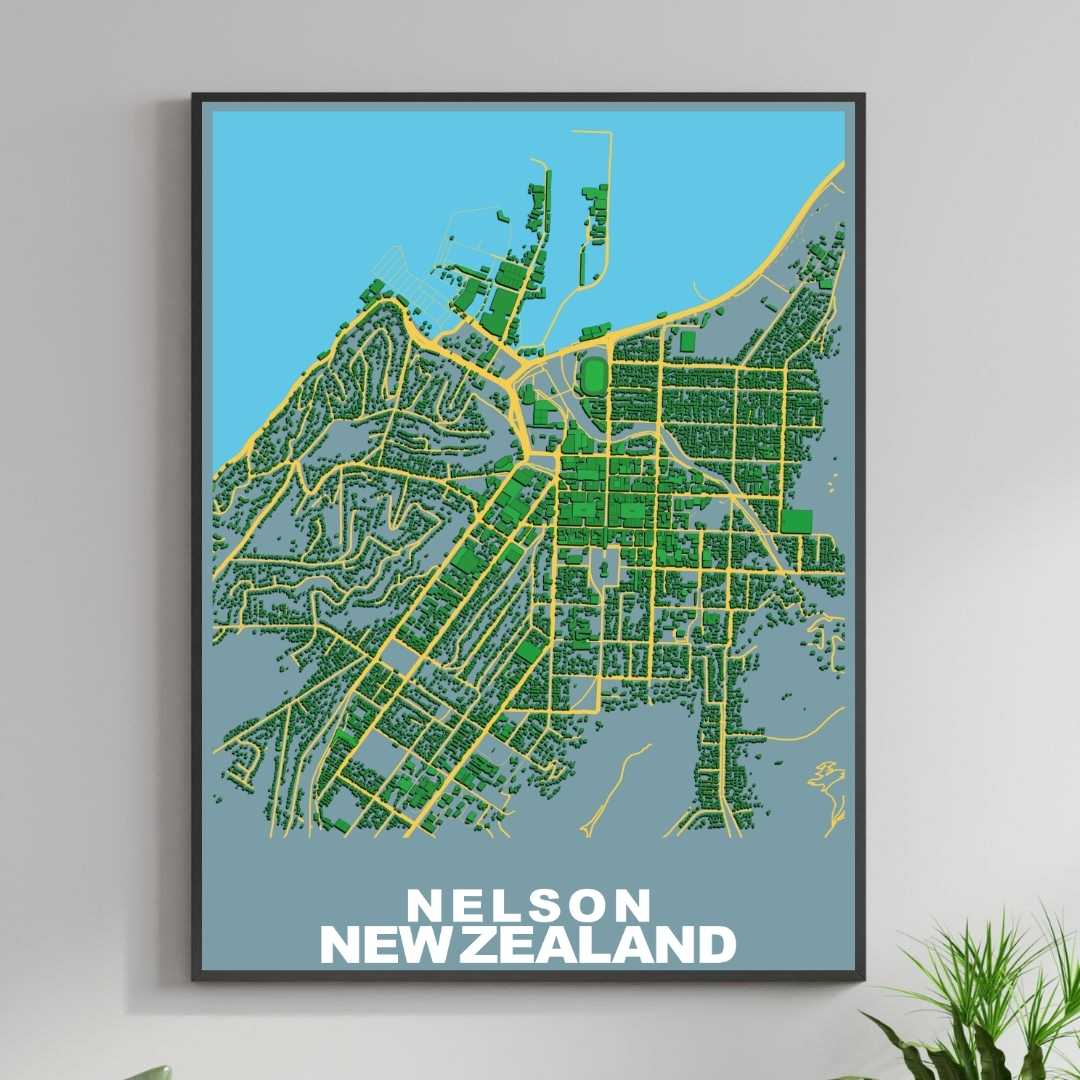 COLOURED ROAD MAP OF NELSON, NEW ZEALAND BY MAPBAKES