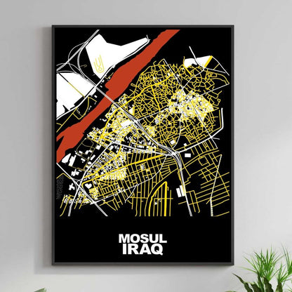 COLOURED ROAD MAP OF MOSUL, IRAQ BY MAPBAKES