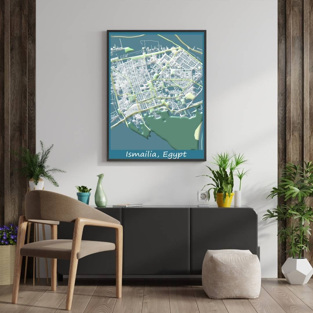 COLOURED ROAD MAP OF ISMAILIA, EGYPT BY MAPBAKES