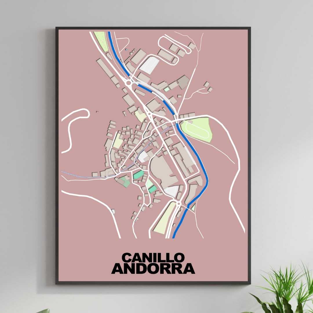 COLOURED ROAD MAP OF CANILLO, ANDORRA BY MAPBAKES