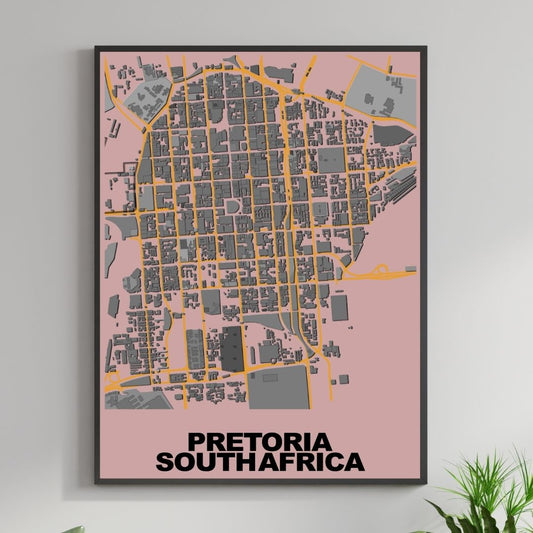 COLOURED ROAD MAP OF PRETORIA, SOUTH AFRICA BY MAPBAKES