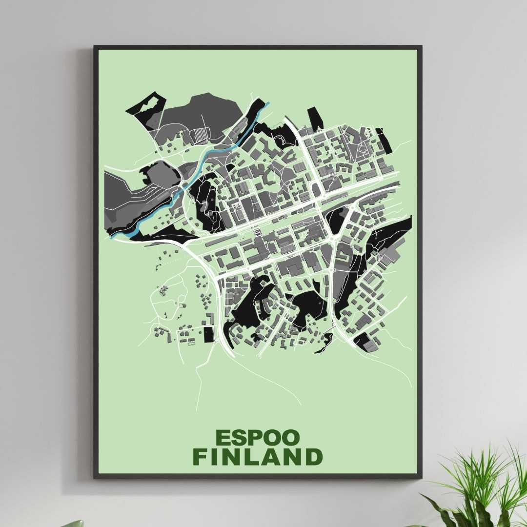 COLOURED ROAD MAP OF ESPOO, FINLAND BY MAPBAKES