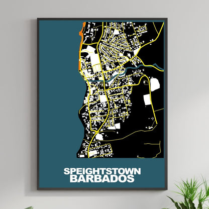 COLOURED ROAD MAP OF SPEIGHTSTOWN, BARBADOS BY MAPBAKES