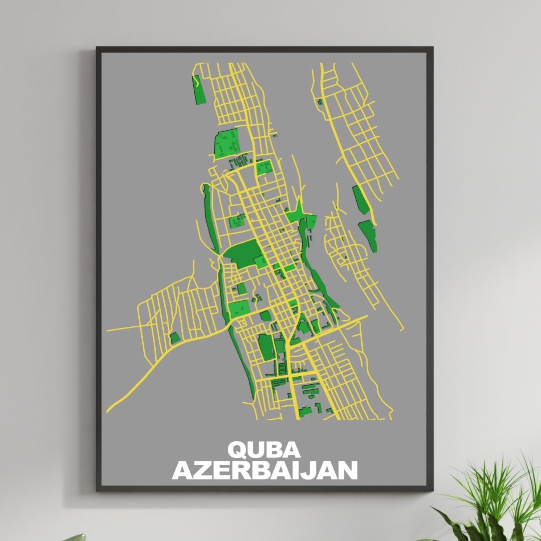 COLOURED ROAD MAP OF QUBA, AZERBAIJAN BY MAPBAKES