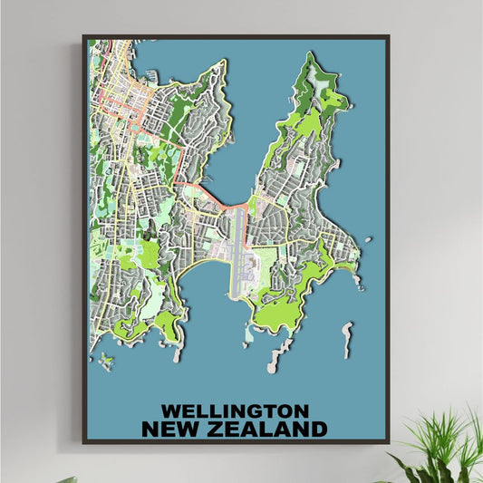 COLOURED ROAD MAP OF WELLINGTON, NEWZEALAND BY MAPBAKES