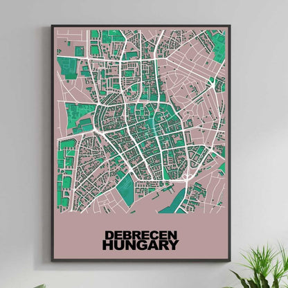 COLOURED ROAD MAP OF DEBRECEN, HUNGARY BY MAPBAKES